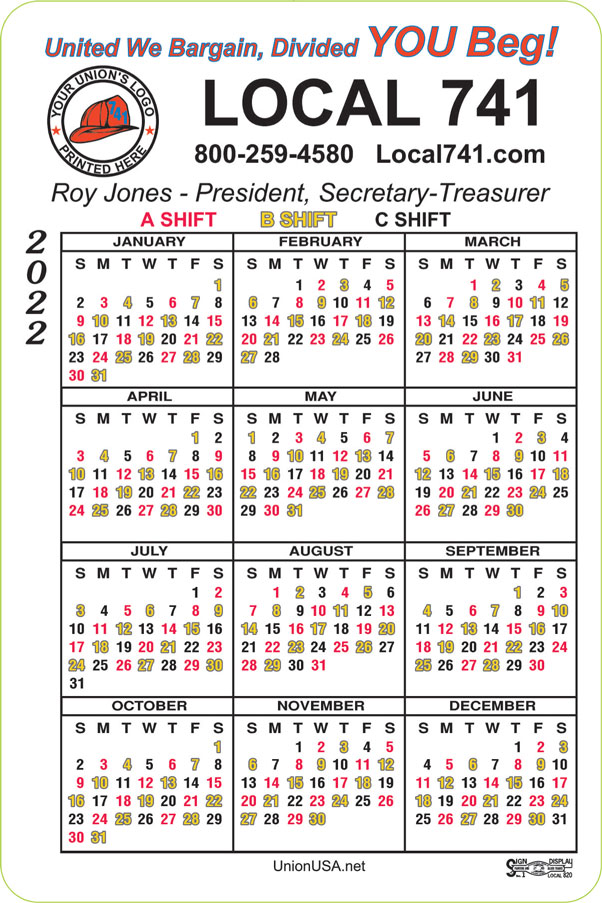 Union Magnetic Calendars, Union Made and Union Printed.  Goldstein Associates UnionUSA.net